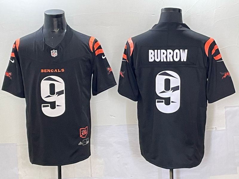 Men 2025 Cincinnati Bengals #9 Burrow Black Throwback Nike Limited NFL Jersey style 01->youth mlb jersey->Youth Jersey